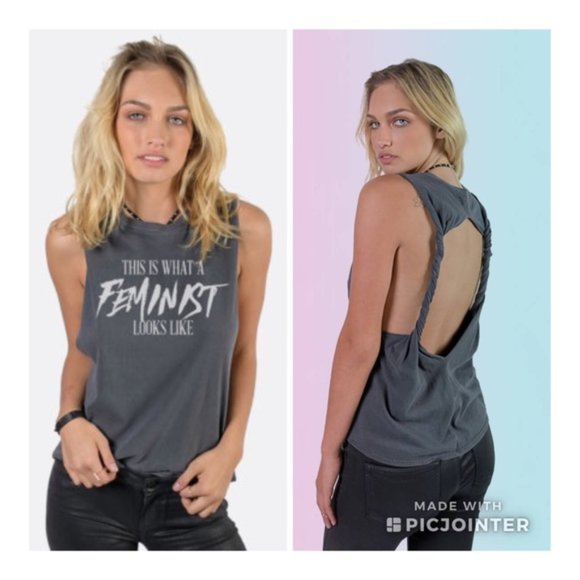 This is What a Feminist Looks Like Twist Back Tank S M Gray - Picture 1 of 8